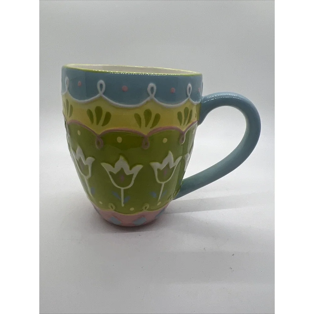 Pier 1 Imports Hand‎ Painted Dolomite 3D Textured Ceramic Easter Egg Mug